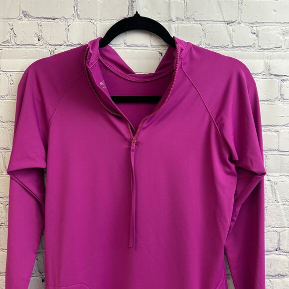 Athleta Purple Athletic Mock Neck Zip Up Back Long Sleeve Shirt Large Workout - Picture 6 of 9
